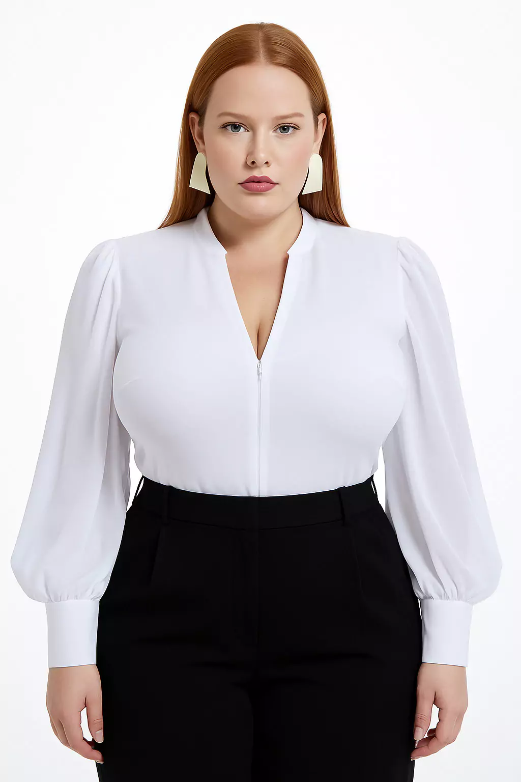 Classic White Zip-Front Blouse 