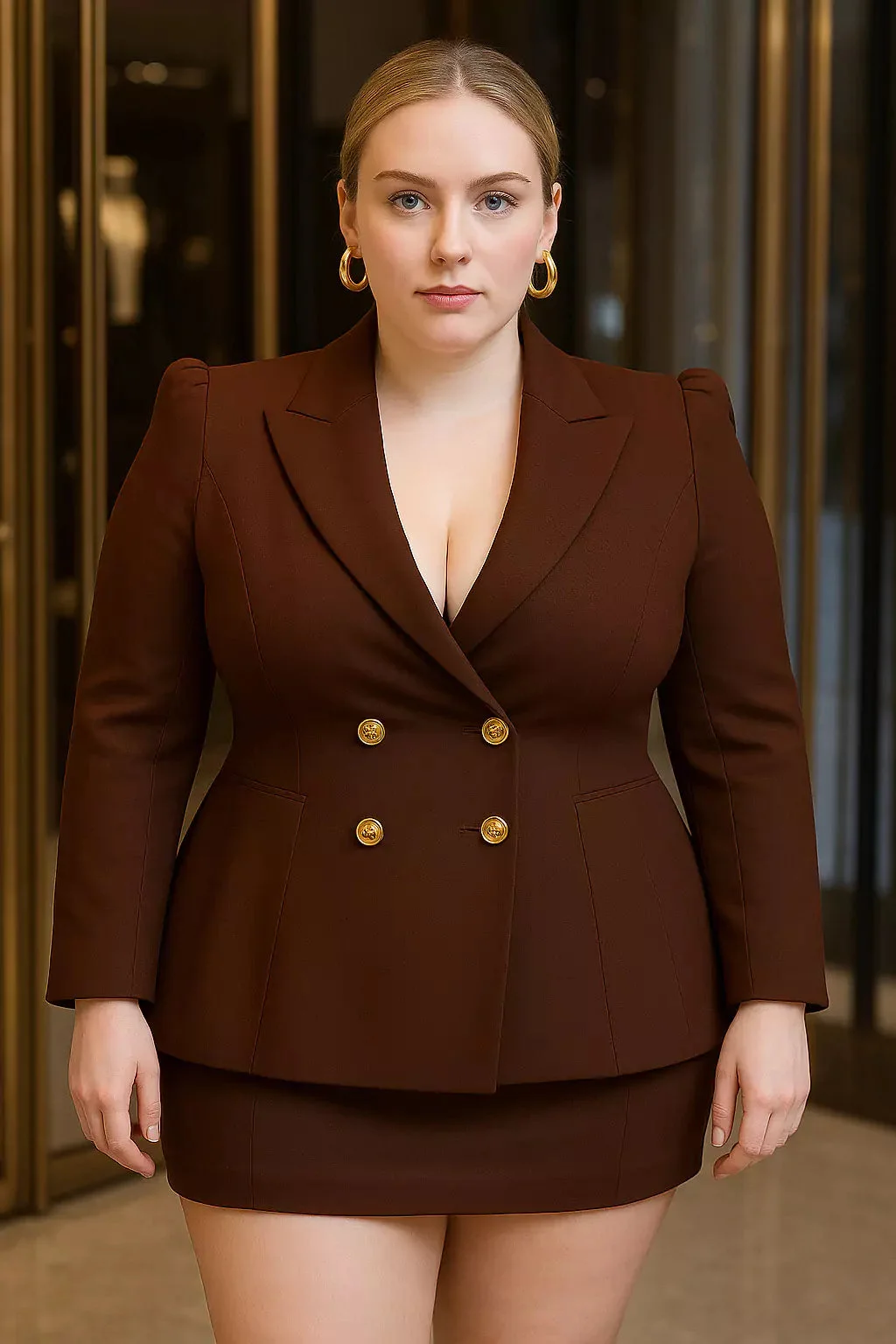 Chocolate double brested blazer and skirt set
