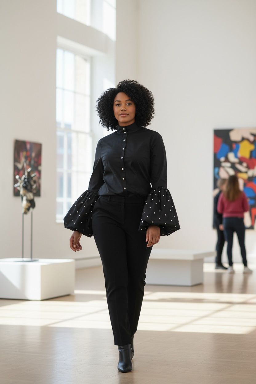 The "Audrey" Monochrome Polka Dot Puff Sleeve