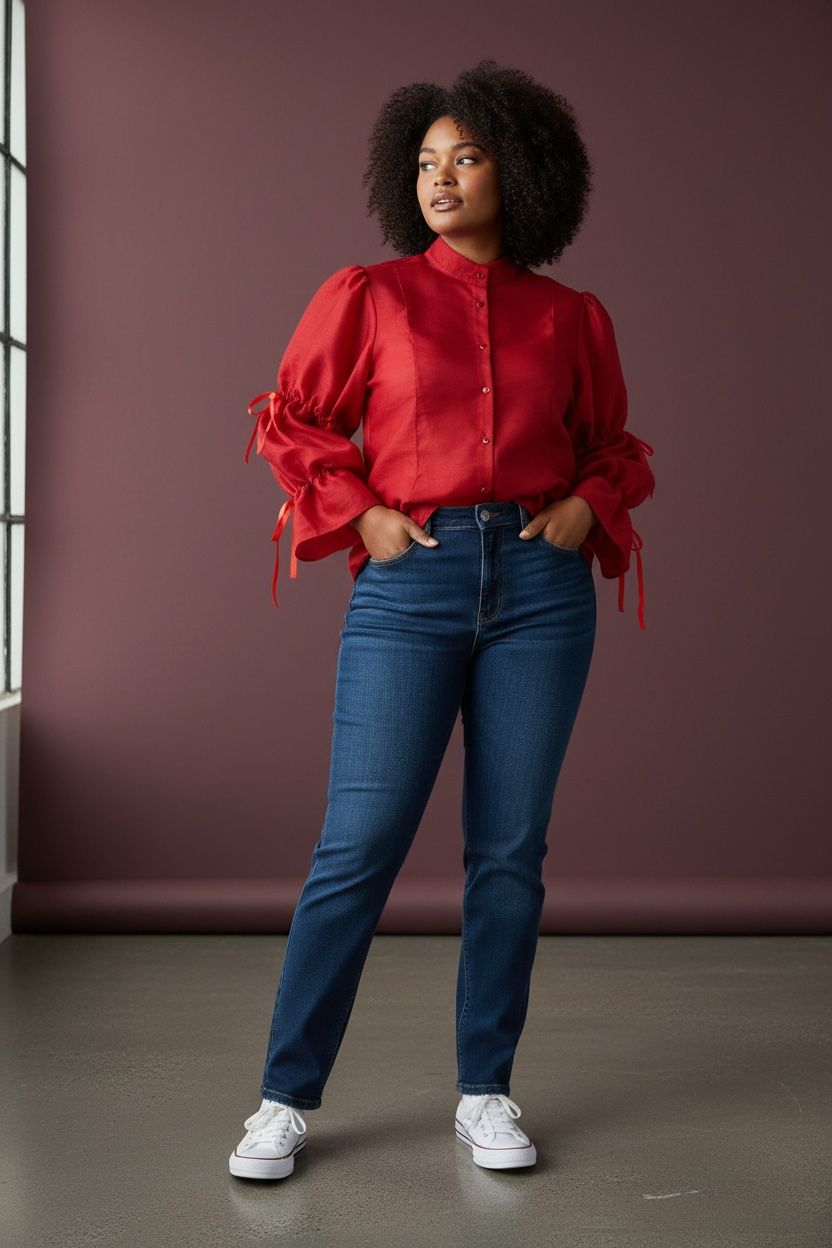 Crimson Ribbon-Detail Statement Top