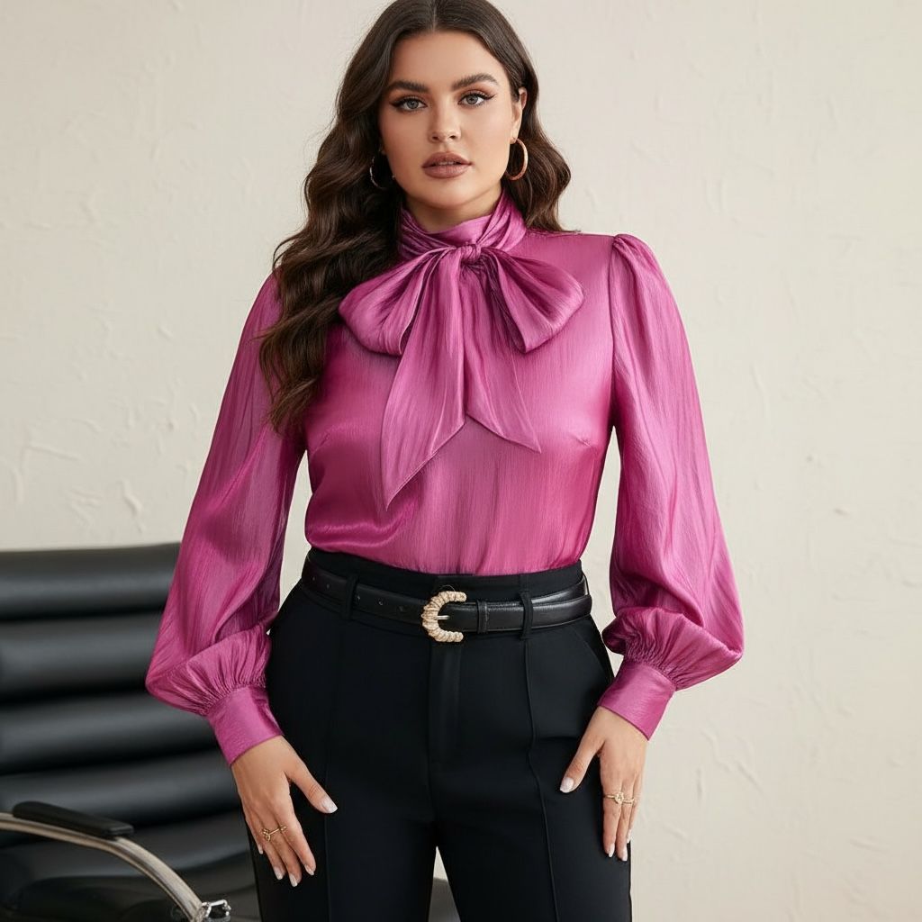 The "Sloane" Satin Tie-Neck Blouse