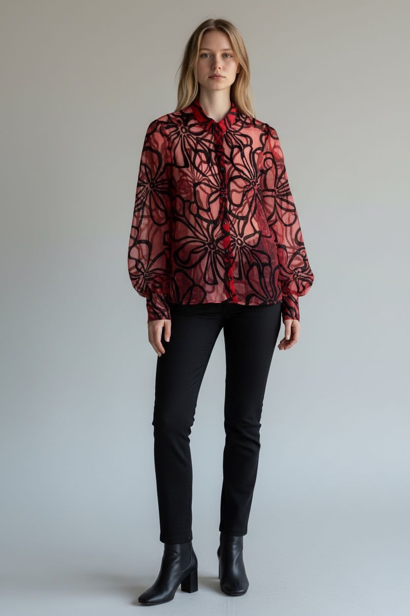 The Crimson Sketch Floral Blouse