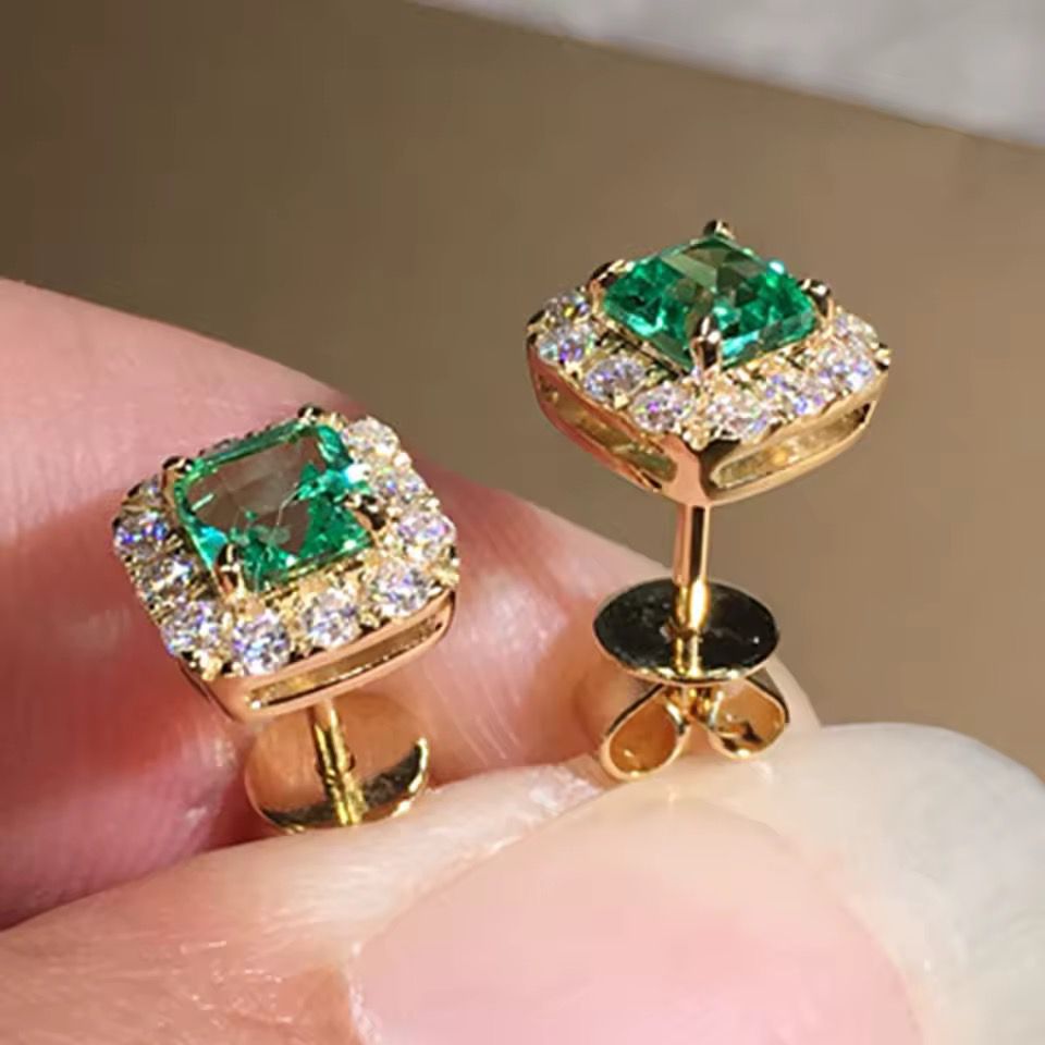 Regency Emerald Halo Studs