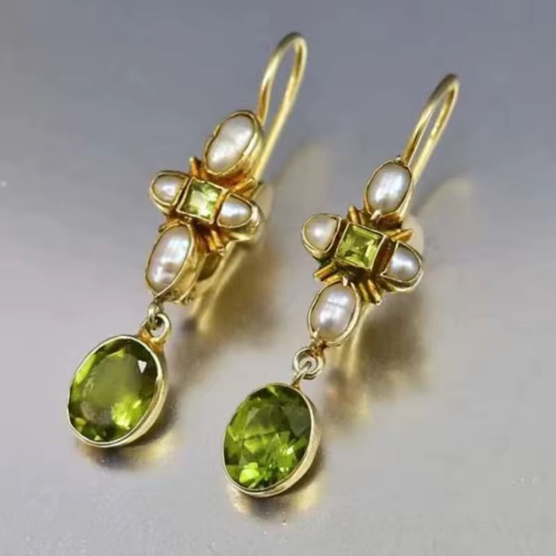 Vintage Peridot & Pearl Drops